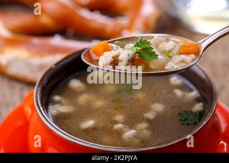 bavarian spaetzle soup Stock Photo