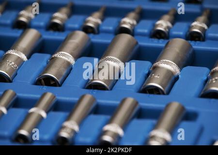 New socket wrench set in a blue tool box Stock Photo
