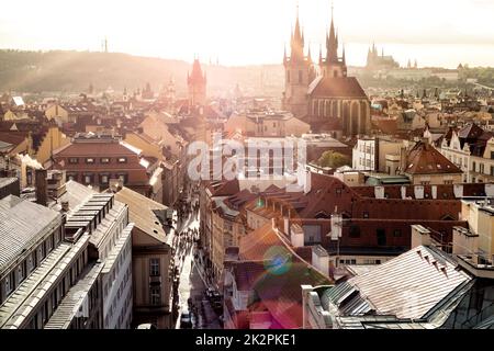 Overview of Historic Centre at sunset. Prague, Czech Republic Stock Photo