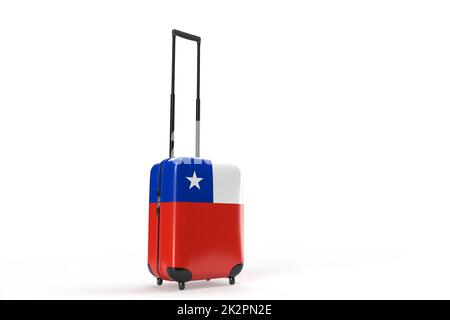 Travel suitcase with the flag of Chile. Travel concept. Isolated. 3D Rendering Stock Photo