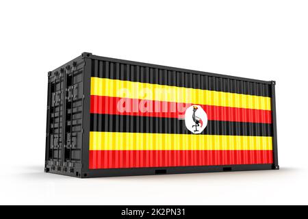 Realistic shipping cargo container textured with Uganda. Isolated. 3D Rendering Stock Photo