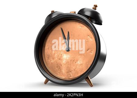 Vintage alarm clock over white background. Isolated. 3D Rendering Stock Photo