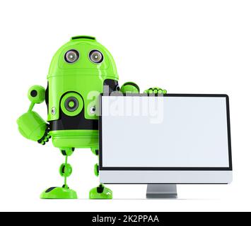 Robot with monitor. Isolated. Contains clipping path Stock Photo