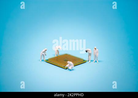 Technician analysis CPU microprocessor Stock Photo