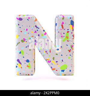 Colorful terrazzo pattern font Letter N 3D Stock Photo