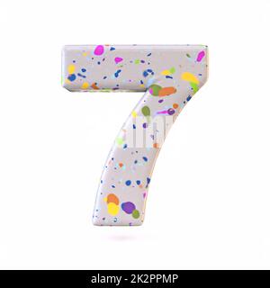 Colorful terrazzo pattern font Number 7 SEVEN 3D Stock Photo