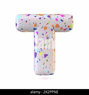 Colorful terrazzo pattern font Letter T 3D Stock Photo