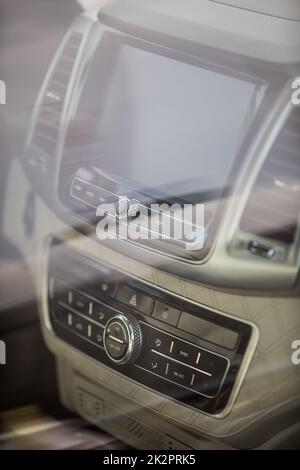 Car's multimedia and navigation display on the dashboard Stock Photo