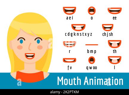 Mouth Lip Sync set for animation of sound pronunciation Stock Photo