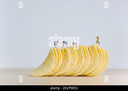 Fried potato chips harvesting Stock Photo