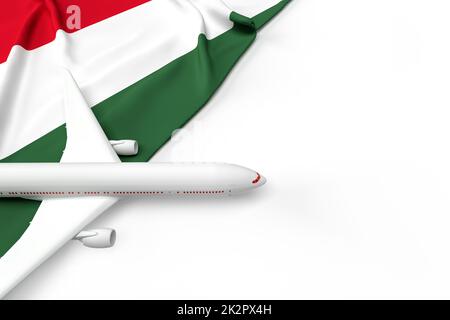 Passenger airplane and flag of Hungary. 3D illustration Stock Photo