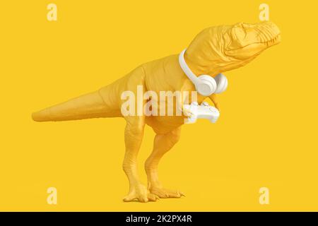 T-rex with game controller and other accessories. Technology concept. 3D rendering Stock Photo
