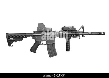 Side view of automatic rifle isolated on white background. 3D illustration Stock Photo