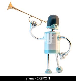 Robot with trumpet. 3D illustration. Isolated on white background Stock Photo