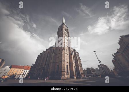 Saint Bartholomew Cathedral at Republic square in Plzen (Pilsen). Czech Republic Stock Photo