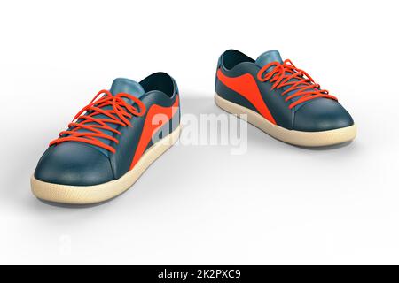 Casual sneakers shoes on white background. 3D illustration Stock Photo