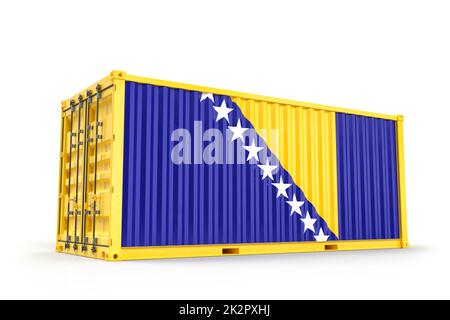 Realistic shipping container textured with Flag of Bosnia and Herzegovina. Isolated. 3D Rendering Stock Photo