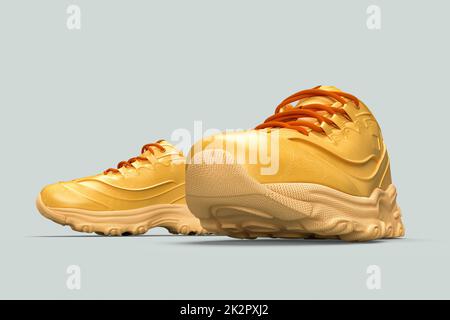 Pair of stylish shoes on grey background. 3D illustration Stock Photo