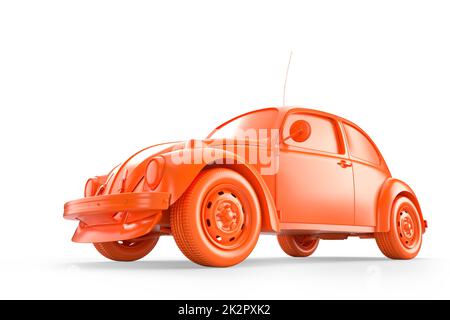 Side view of red vintage classic car on white background. 3D illustration Stock Photo