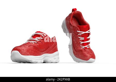 A pair of classy sports shoes in red color. 3D illustration Stock Photo