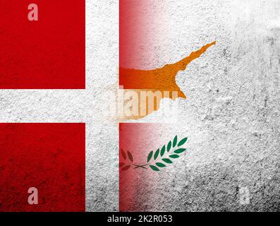 the Kingdom of Denmark National flag with the Republic of Cyprus National flag. Grunge Background Stock Photo