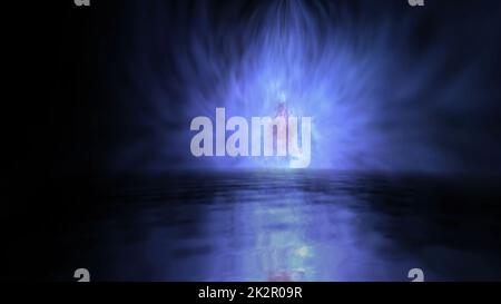 Aurora north lights reflections on water 3d illustration Stock Photo