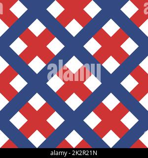 Seamless pattern. Classical cell diagonally. Contrasting red and blue diagonal lines on a white background. Stock Photo