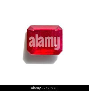 Close up square shape Ruby stone on white background. Stock Photo