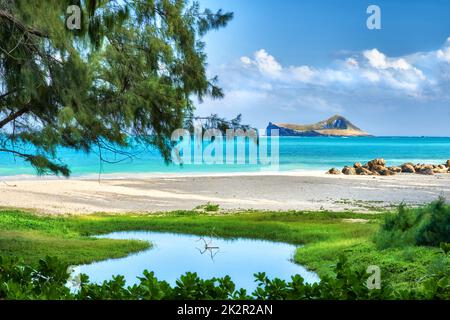 Bellows Field Beach Park - Oahu, Hawaii. A photo of the famous Hawaiian beach - Bellow Field Beach Park, Close to Waimanalo, the island Oahu, Hawaii. Stock Photo