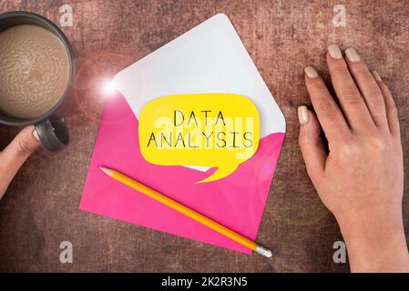 Hand writing sign Data Analysis. Business concept Translate numbers to Analytical Conclusion Forecasting Stock Photo