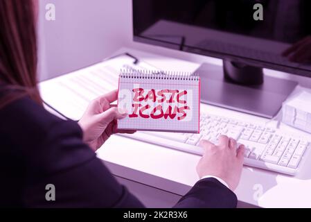 Text showing inspiration Basic Icons. Word for pictogram or ideogram displayed on a computer screen or phone Stock Photo