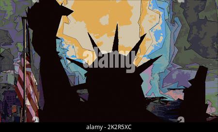 New York Statue of Liberty in a Pop Art Style Layout Stock Photo
