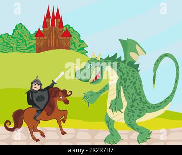 Dragon and knight illustration Stock Photo - Alamy