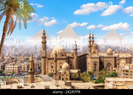 Mosque and Madrasa of Sultan Hasan in the dusk, Cairo, Egypt Stock Photo