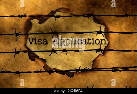 Visa application concept against barbwire Stock Photo