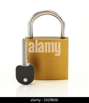 Padlock and key isolated on white background. 3D illustration Stock Photo