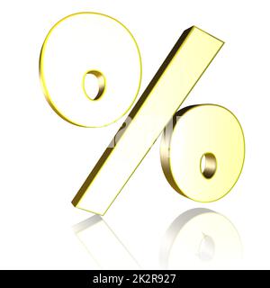 Percentage symbol in yellow, gold on a white background as a 3D illustration, 3D rendering Stock Photo