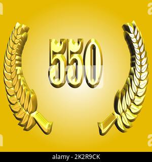 Number 550 with laurel wreath or honor wreath as a 3D-illustration, 3D-rendering Stock Photo