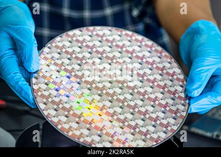 Silicon wafer for manufacturing semiconductor of integrated circuit. Stock Photo