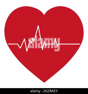 Red heart with white pulse on a light background - Vector Stock Photo
