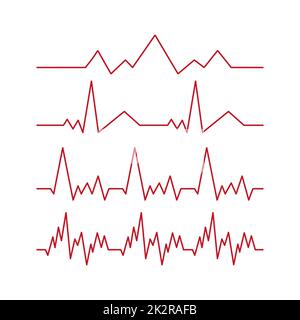 Set of 4 pcs. heart pulse - curved red line on white background - Vector Stock Photo