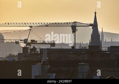 Construction cranes in the city Stock Photo
