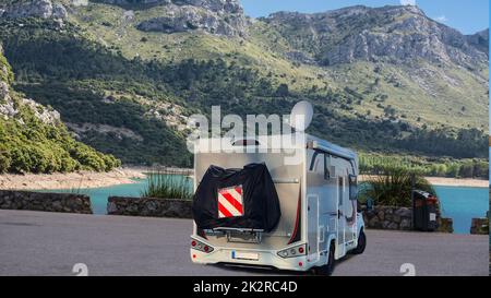 Motorhome campervan parked in a parking lot in Mallorca Stock Photo