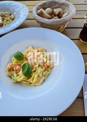 Pasta with shrimp scampi Stock Photo