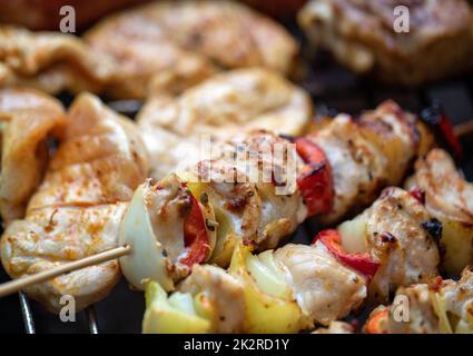 barbecue with delicious grilled meat on grill Stock Photo