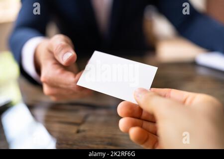 Business Card Exchange. Holding Visiting Stock Photo