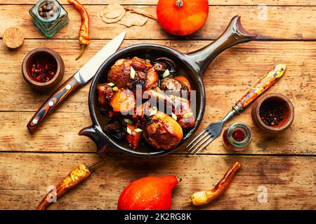 Grilled chicken legs with pumpkin Stock Photo