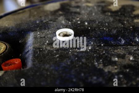 Plastic caps in the garbage Stock Photo