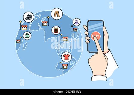 Person shopping online on cellphone Stock Photo