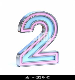 Blue and pink metal font Number 2 TWO 3D Stock Photo